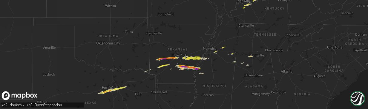 Hail map in Arkansas on March 1, 2023