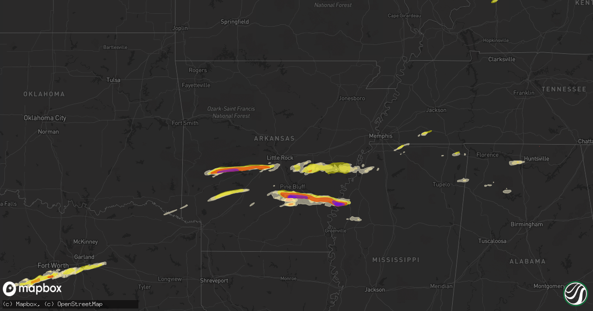 Hail map in Arkansas on March 1, 2023