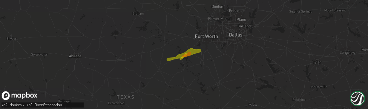 Hail map in Bluff Dale, TX on March 1, 2023