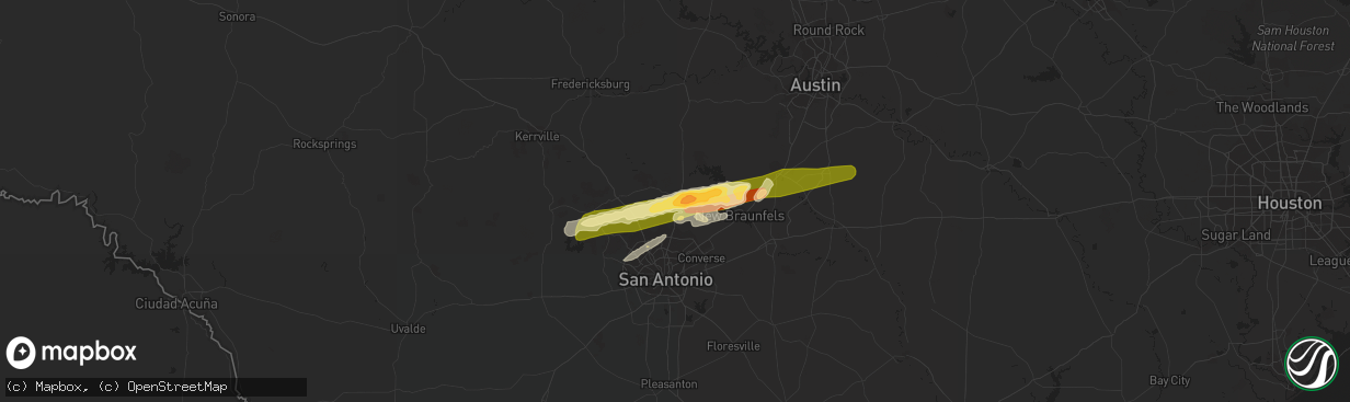 Hail map in Bulverde, TX on March 1, 2023