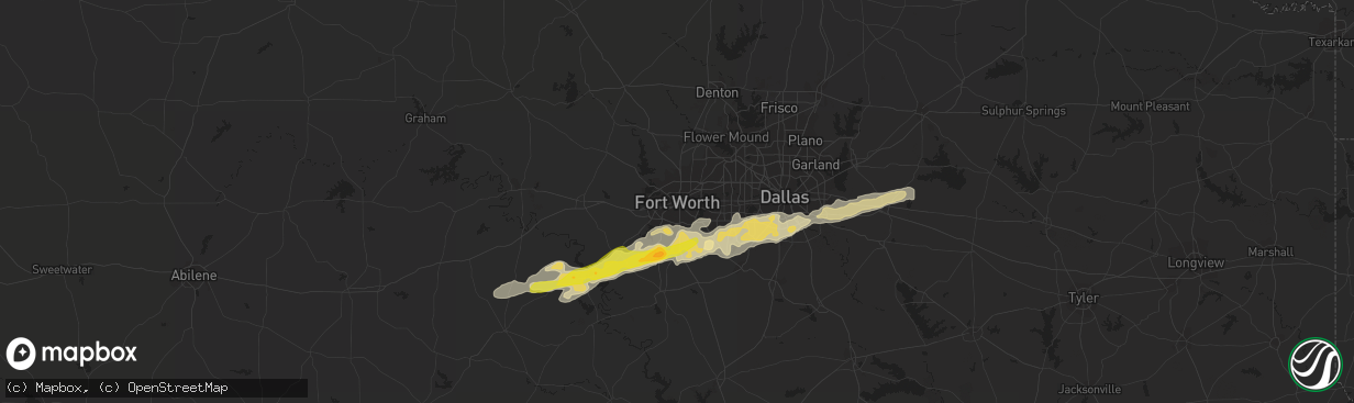 Hail map in Fort Worth, TX on March 1, 2023