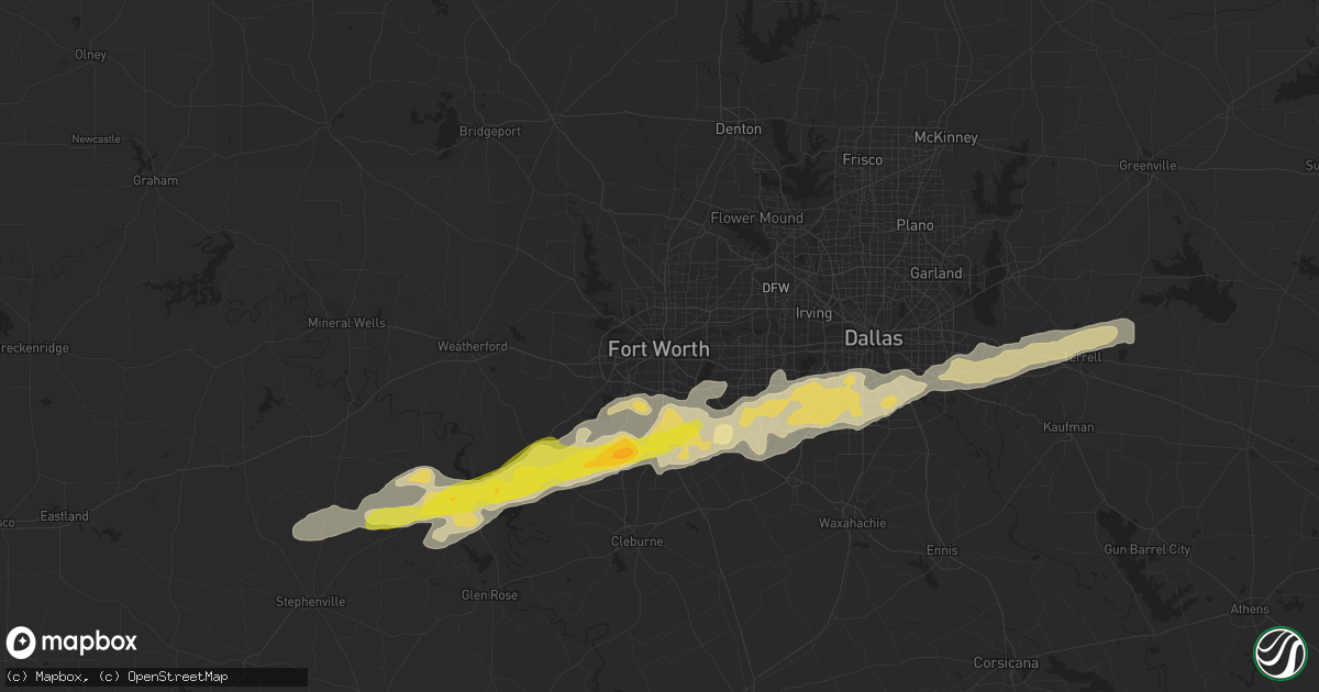 Hail map in Fort Worth, TX on March 1, 2023