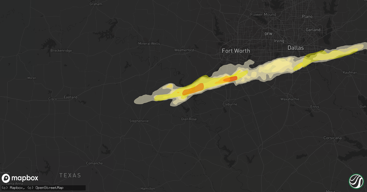 Hail map in Granbury, TX on March 1, 2023