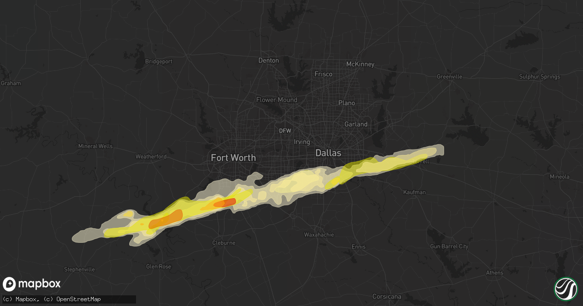 Hail map in Grand Prairie, TX on March 1, 2023