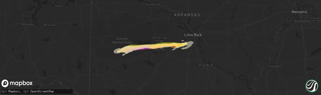 Hail map in Hot Springs National Park, AR on March 1, 2023