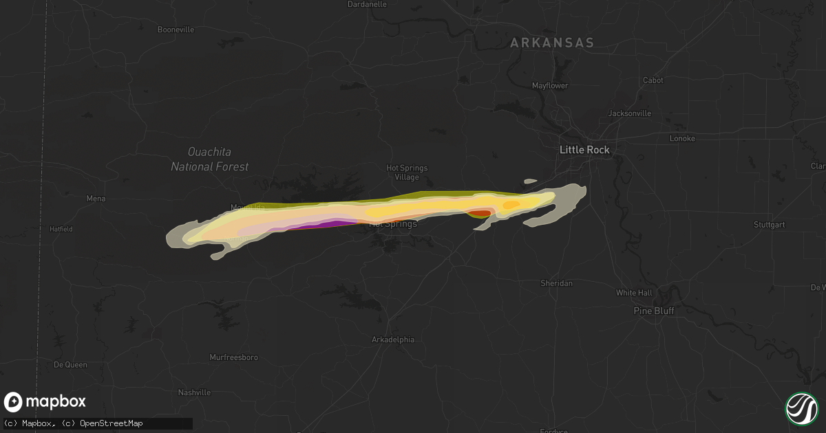 Hail map in Hot Springs National Park, AR on March 1, 2023