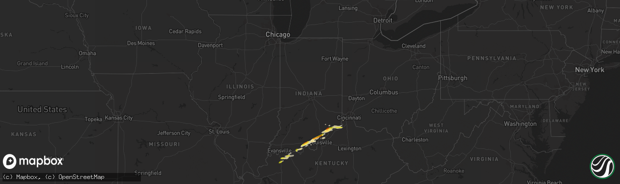 Hail map in Indiana on March 1, 2023