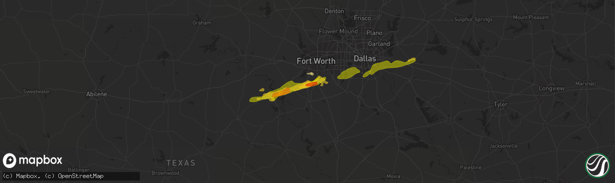 Hail map in Joshua, TX on March 1, 2023