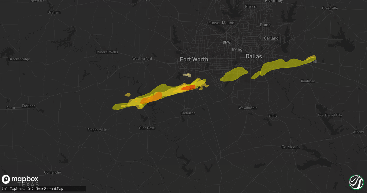 Hail map in Joshua, TX on March 1, 2023