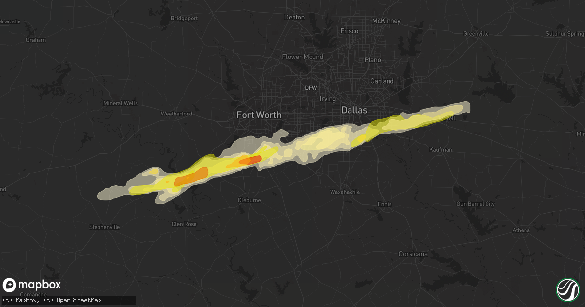 Hail map in Mansfield, TX on March 1, 2023