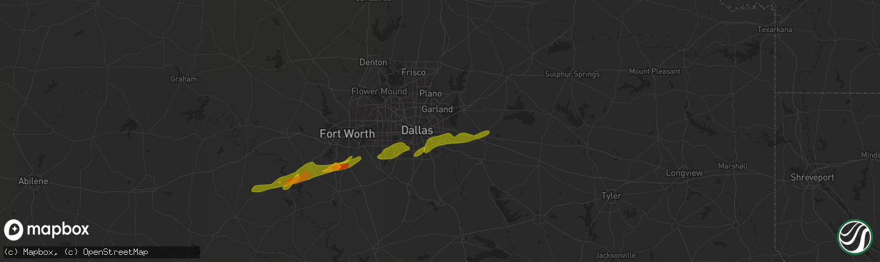 Hail map in Mesquite, TX on March 1, 2023