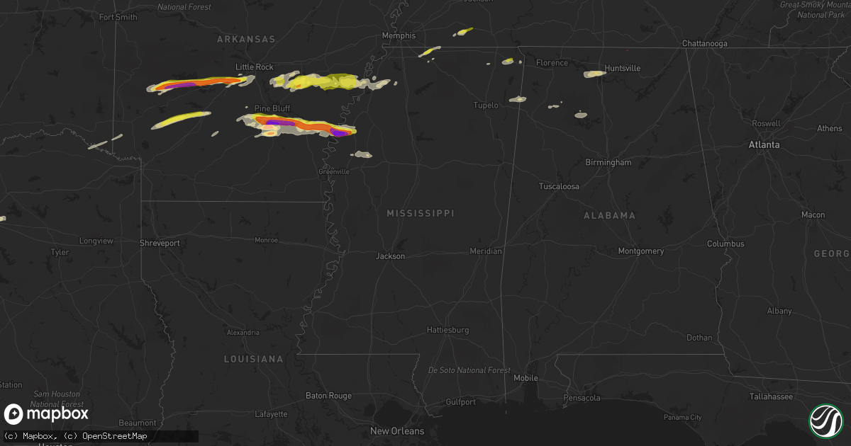 Hail map in Mississippi on March 1, 2023