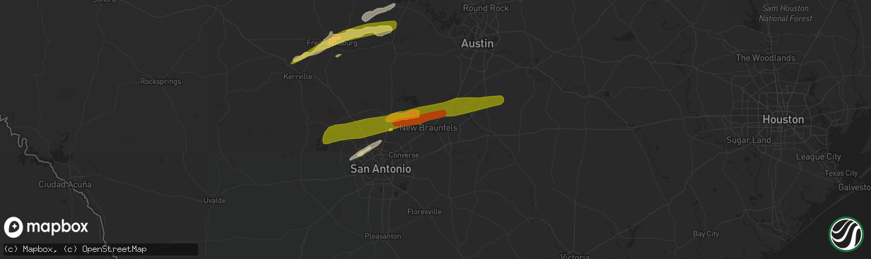 Hail map in New Braunfels, TX on March 1, 2023
