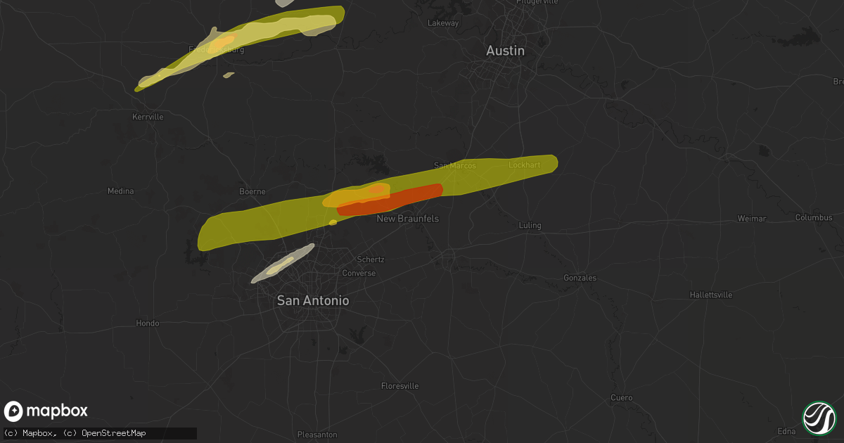 Hail map in New Braunfels, TX on March 1, 2023