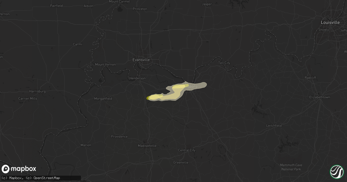 Hail map in Owensboro, KY on March 1, 2023