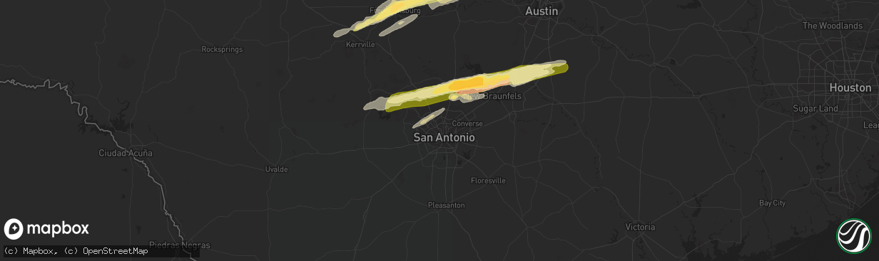 Hail map in San Antonio, TX on March 1, 2023