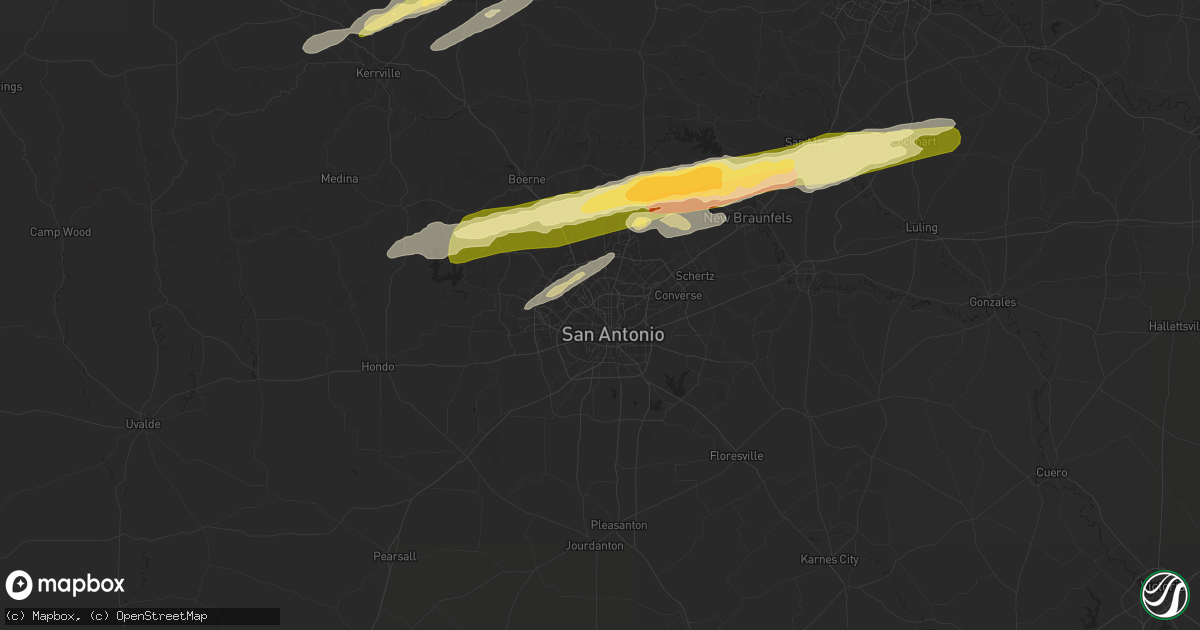 Hail map in San Antonio, TX on March 1, 2023
