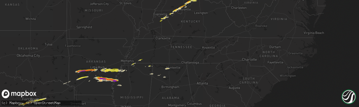 Hail map in Tennessee on March 1, 2023