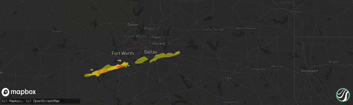 Hail map in Terrell, TX on March 1, 2023