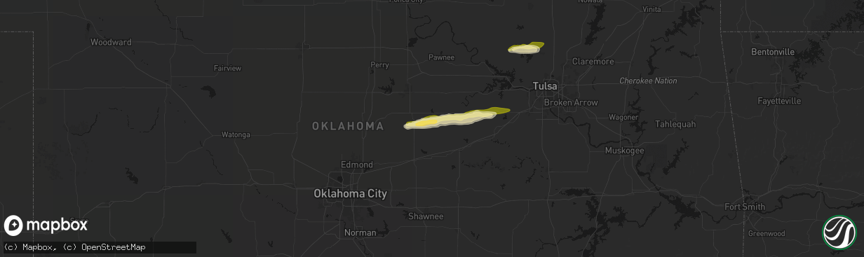 Hail map in Agra, OK on March 1, 2026