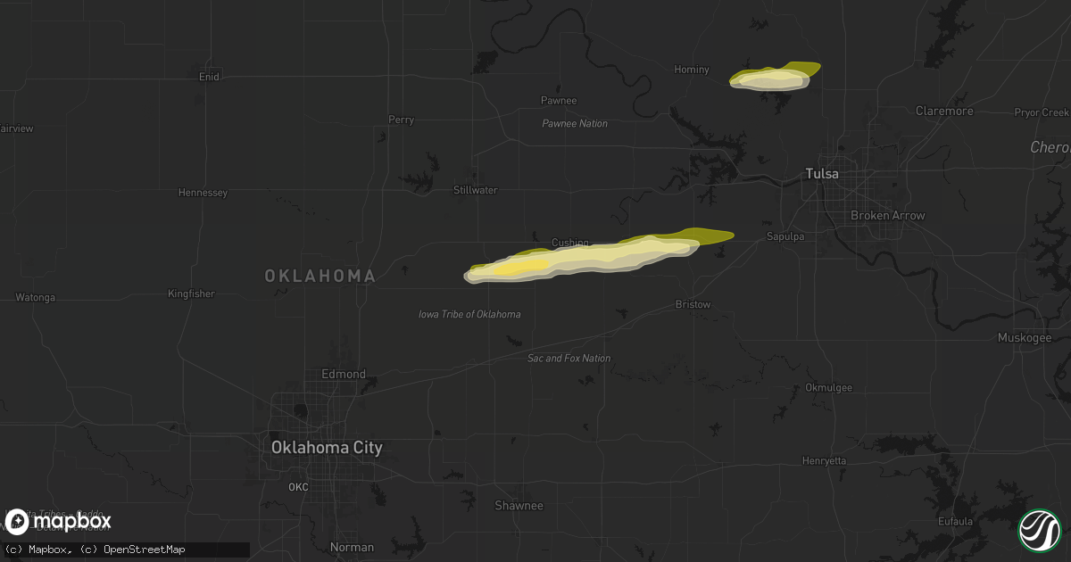 Hail map in Agra, OK on March 1, 2026