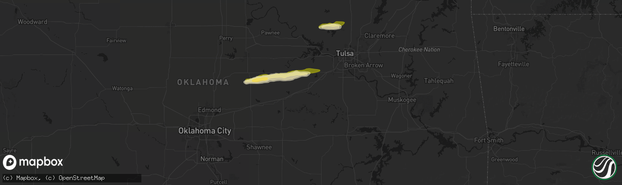 Hail map in Bristow, OK on March 1, 2026