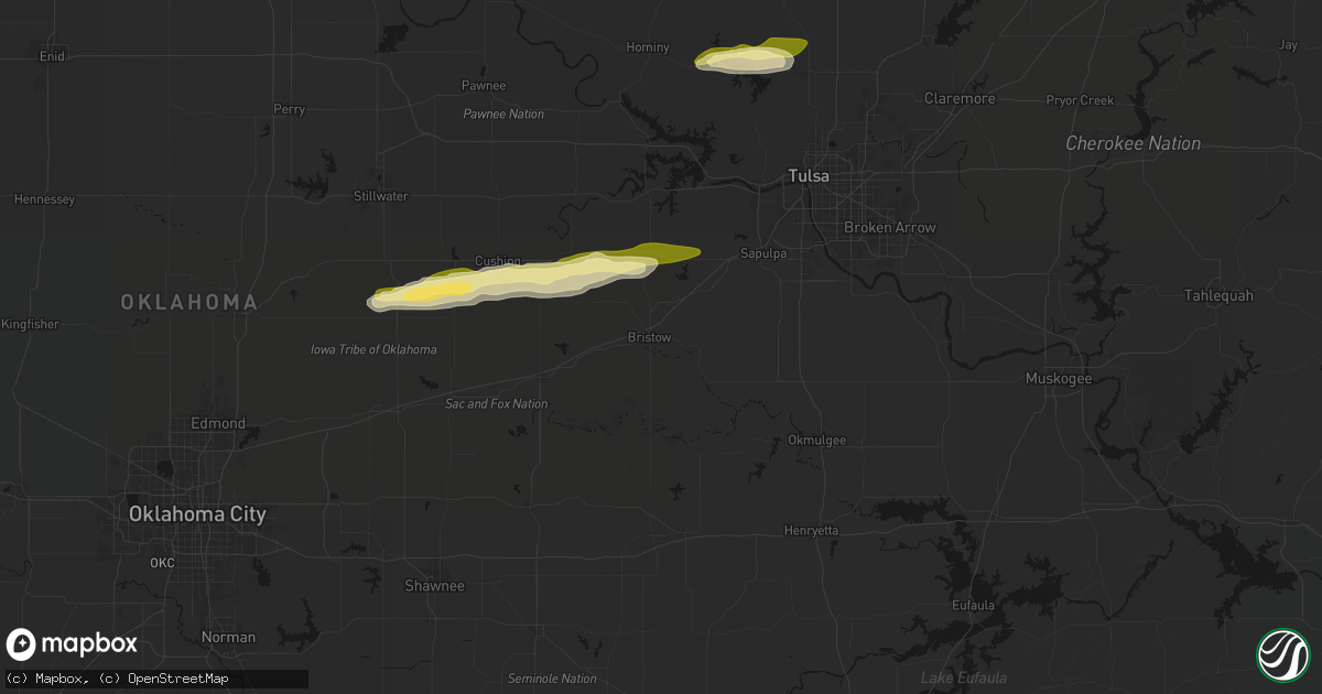 Hail map in Bristow, OK on March 1, 2026