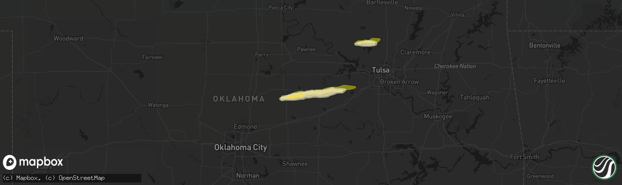 Hail map in Cushing, OK on March 1, 2026