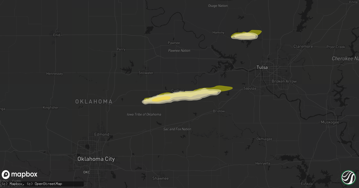 Hail map in Cushing, OK on March 1, 2026