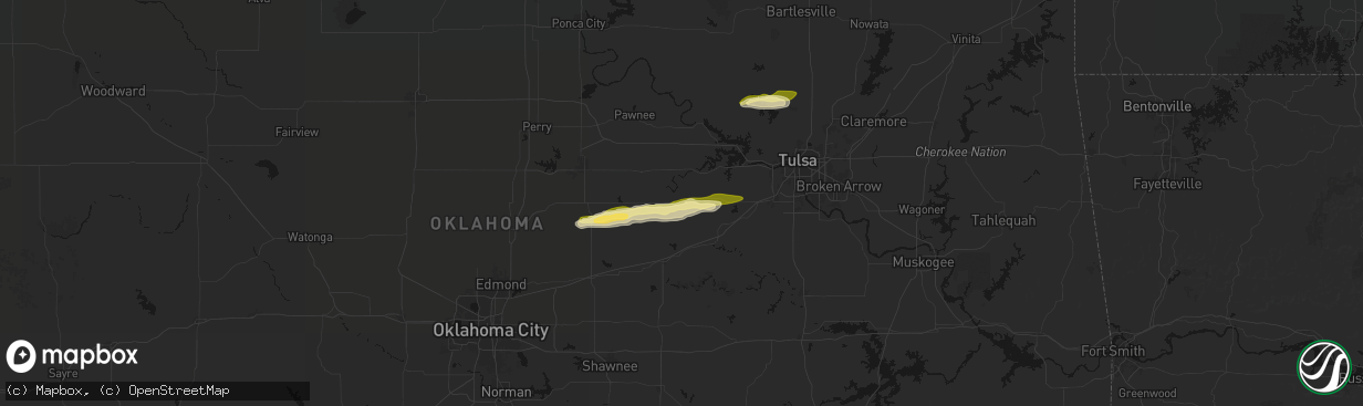 Hail map in Drumright, OK on March 1, 2026