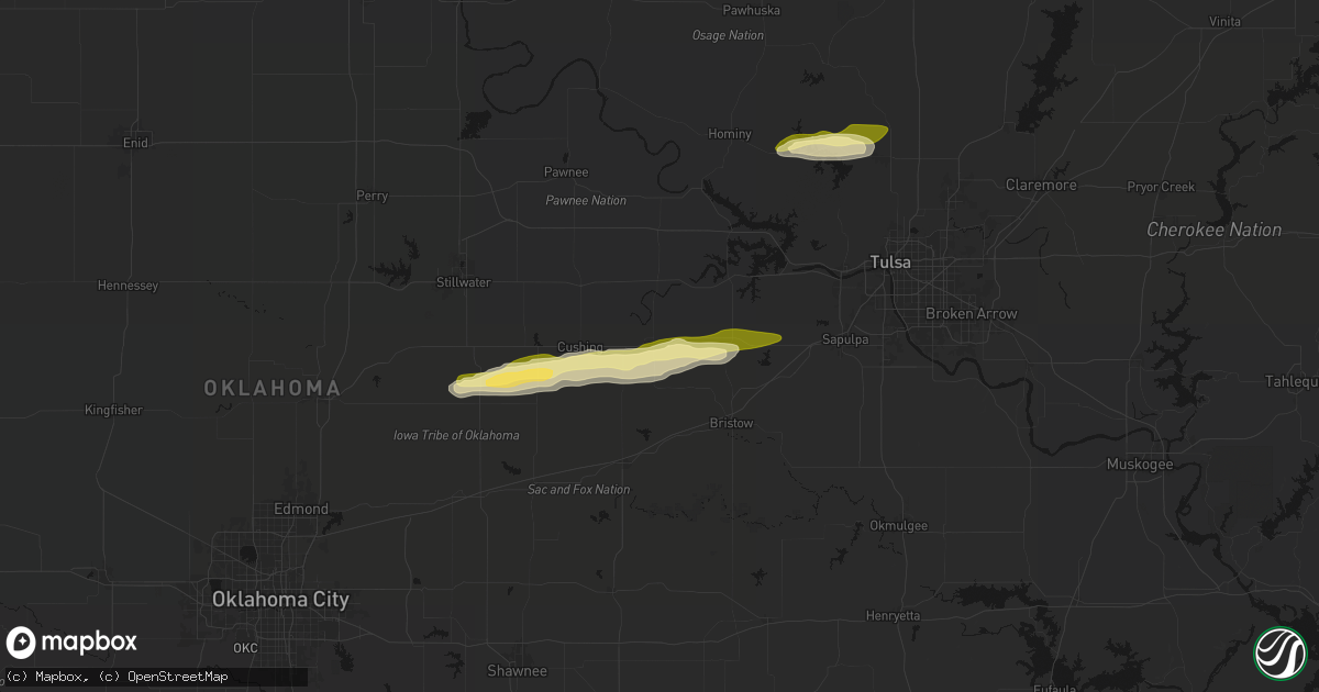 Hail map in Drumright, OK on March 1, 2026