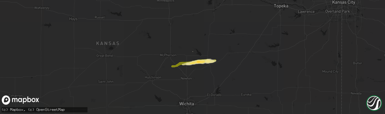 Hail map in Hillsboro, KS on March 1, 2026