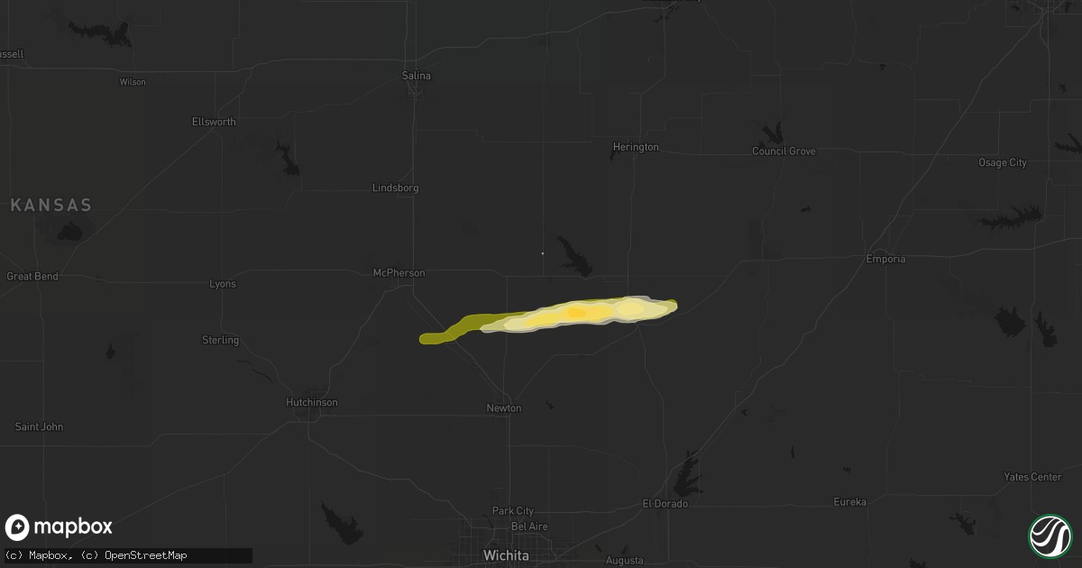 Hail map in Hillsboro, KS on March 1, 2026