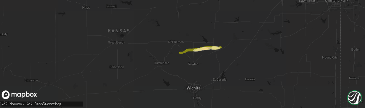 Hail map in Moundridge, KS on March 1, 2026