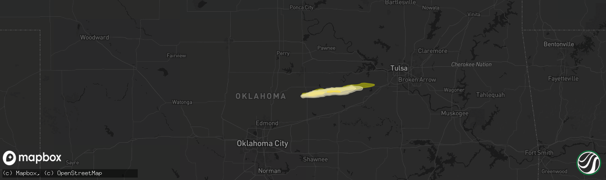 Hail map in Perkins, OK on March 1, 2026