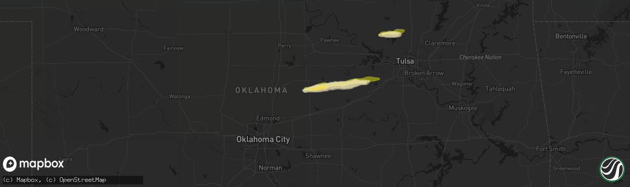 Hail map in Tryon, OK on March 1, 2026