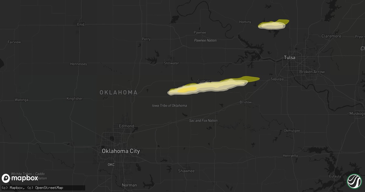 Hail map in Tryon, OK on March 1, 2026