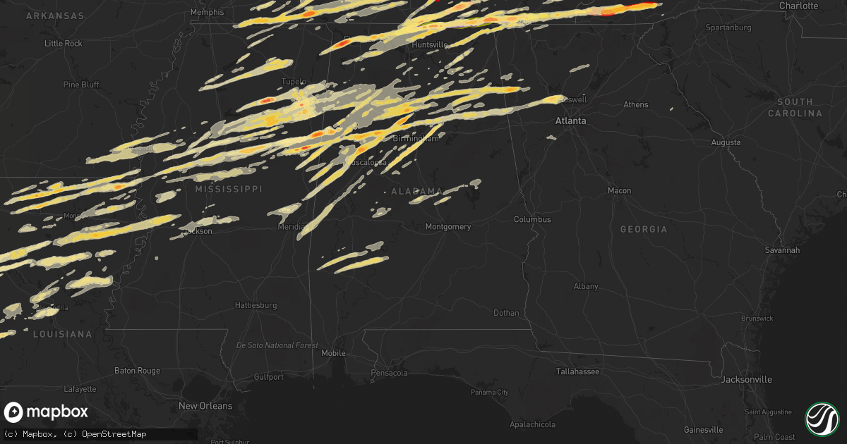 Hail map in Alabama on March 2, 2012