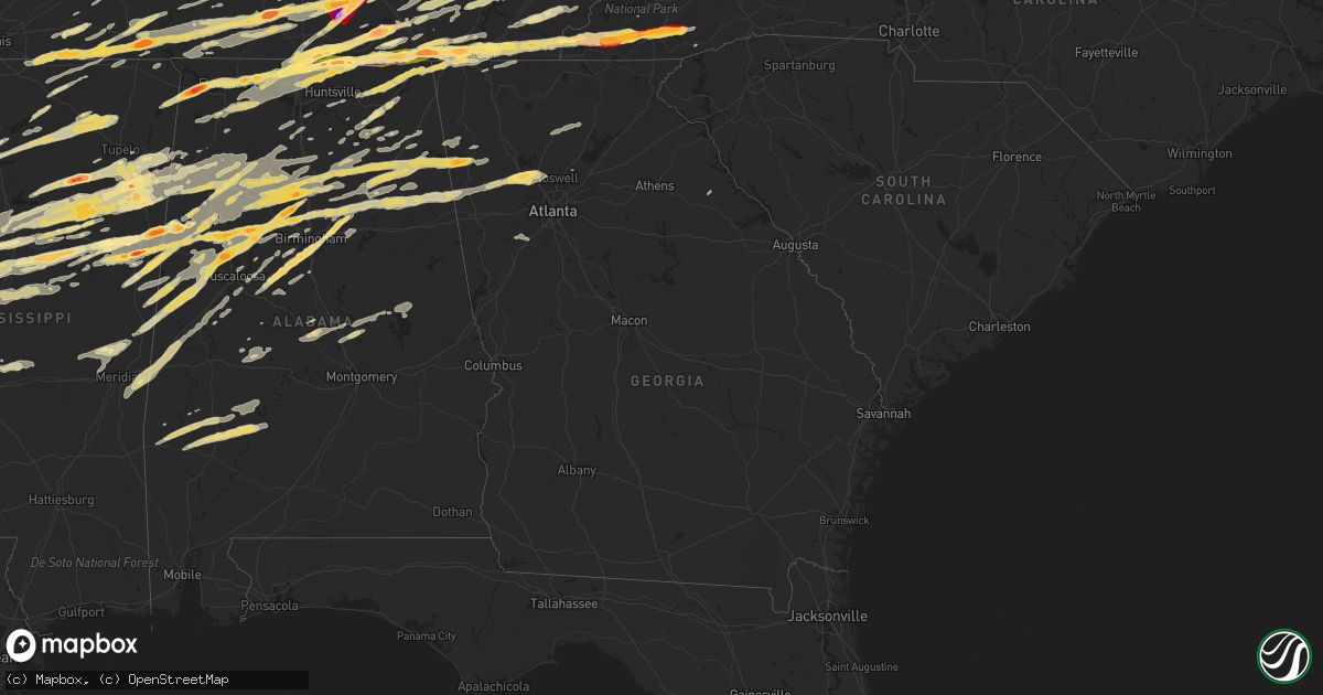 Hail map in Georgia on March 2, 2012