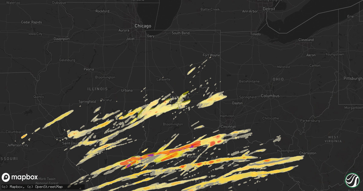Hail map in Indiana on March 2, 2012