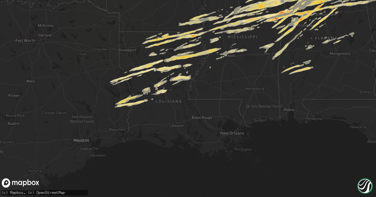 Hail map in Louisiana on March 2, 2012