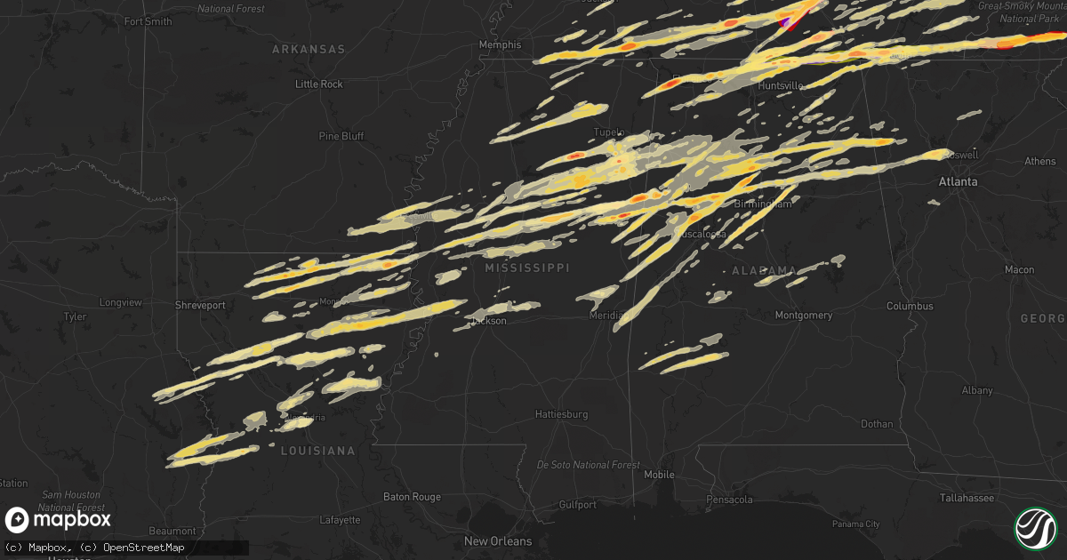 Hail map in Mississippi on March 2, 2012