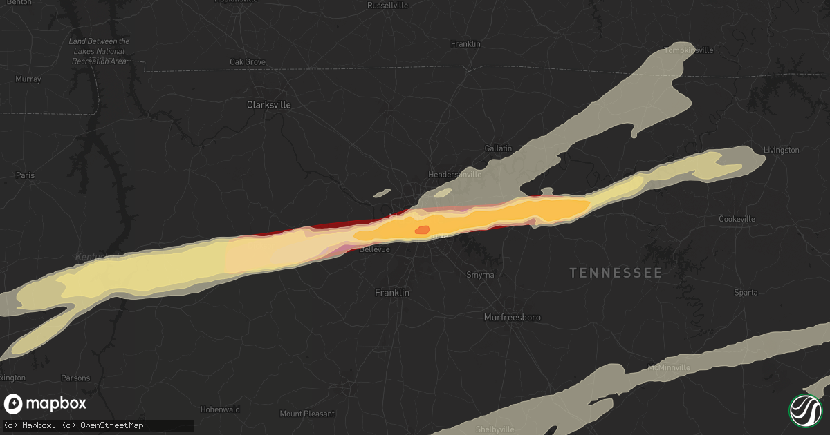 Hail map in Nashville, TN on March 2, 2012