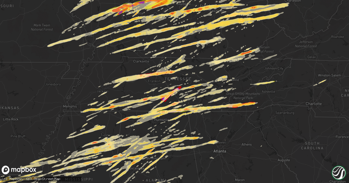 Hail map in Tennessee on March 2, 2012