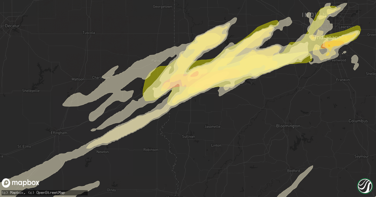 Hail map in Terre Haute, IN on March 2, 2012