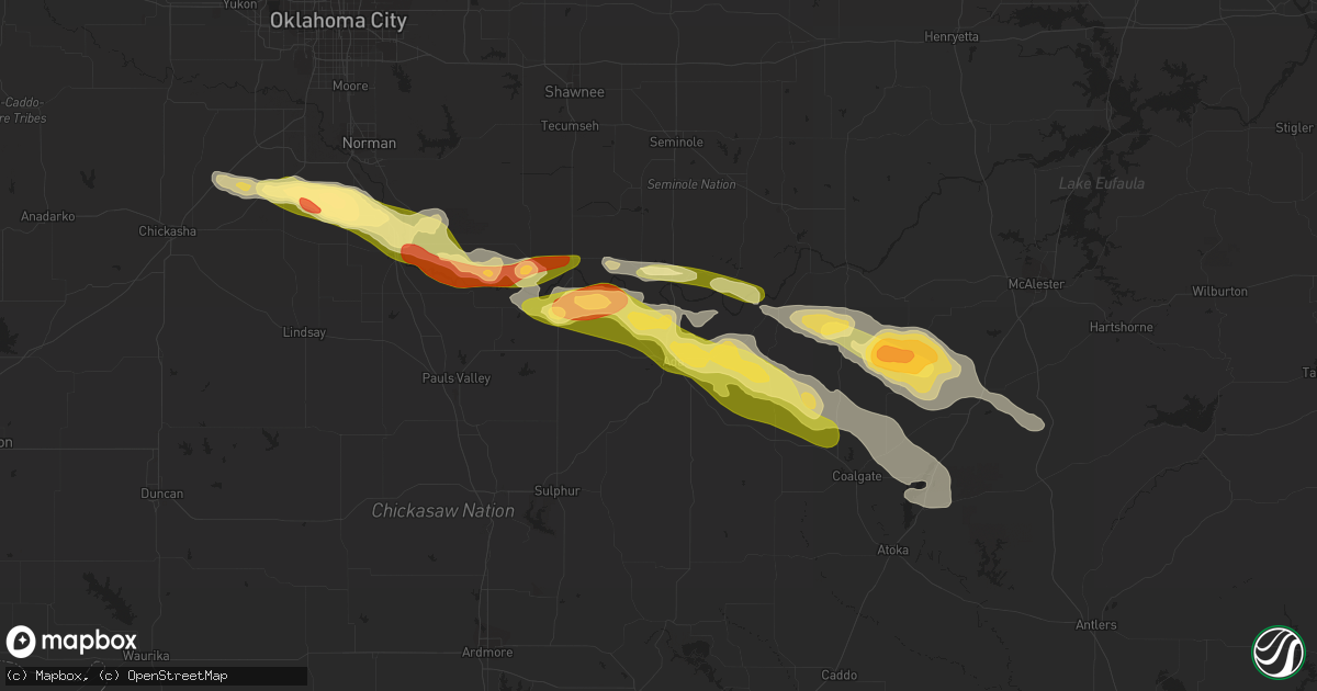 Hail map in Ada, OK on March 2, 2016