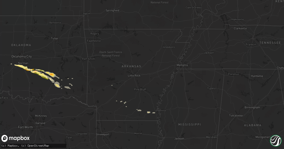Hail map in Arkansas on March 2, 2016