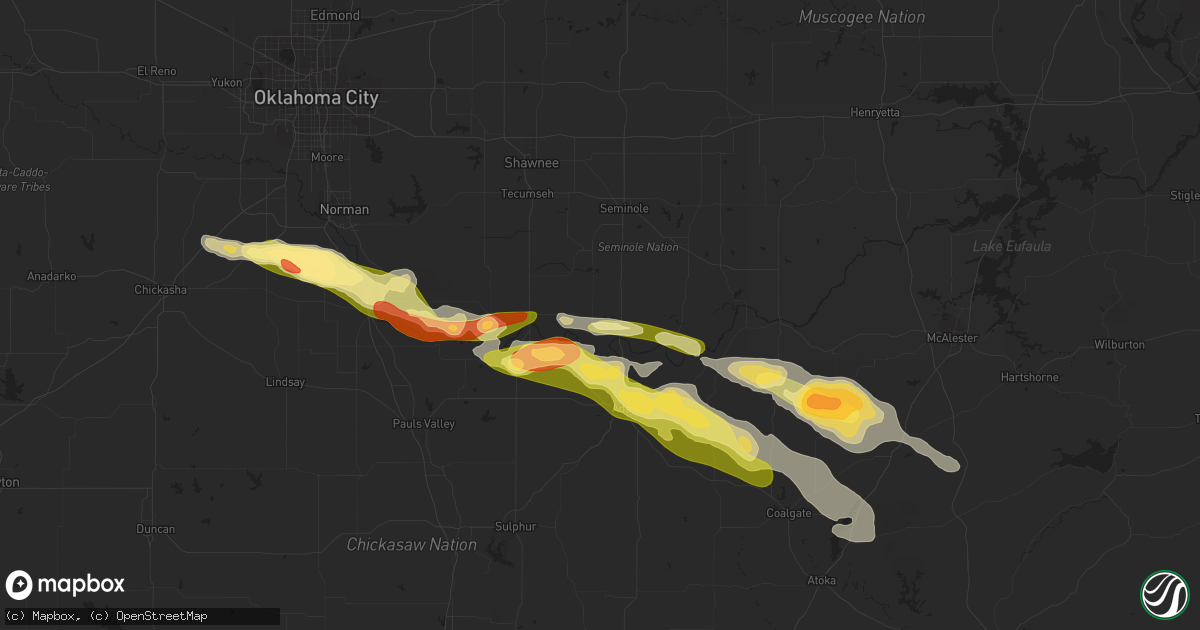 Hail map in Konawa, OK on March 2, 2016