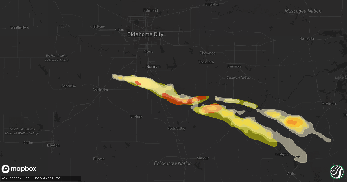 Hail map in Lexington, OK on March 2, 2016