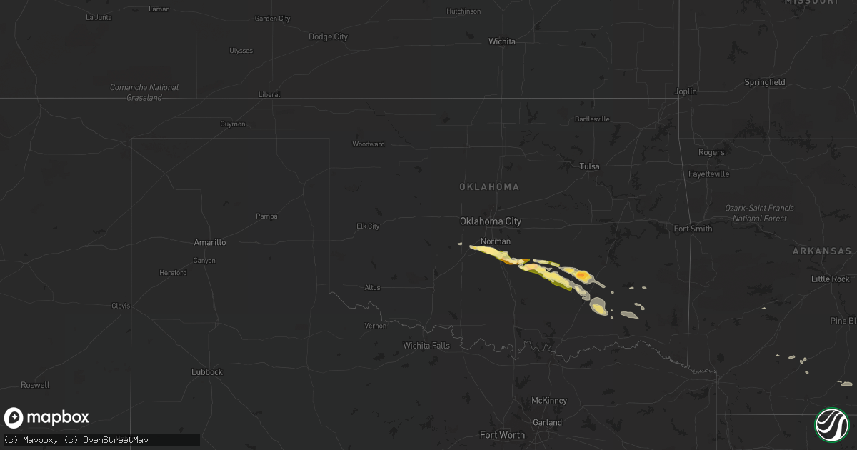 Hail map in Oklahoma on March 2, 2016